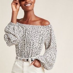 NWT Anthropologie long sleeve animal print blouse in brown / cream - medium